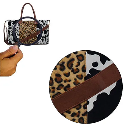 !SALE! Black Cow With Leopard Faux Fur Weekender Bag