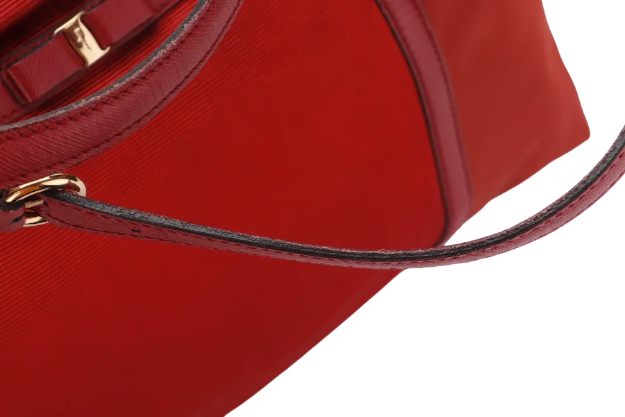 SALVATORE FERRAGAMO RED NYLON VARA BOW SHOULDER BAG GOLD HARDWARE, NO DUST COVER & BOX