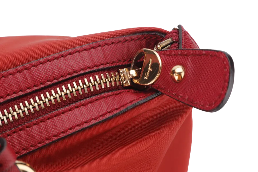 SALVATORE FERRAGAMO RED NYLON VARA BOW SHOULDER BAG GOLD HARDWARE, NO DUST COVER & BOX