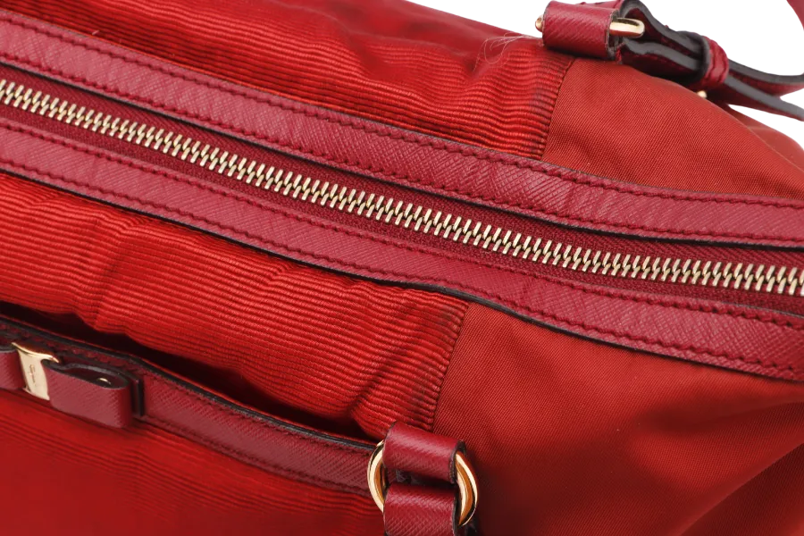 SALVATORE FERRAGAMO RED NYLON VARA BOW SHOULDER BAG GOLD HARDWARE, NO DUST COVER & BOX