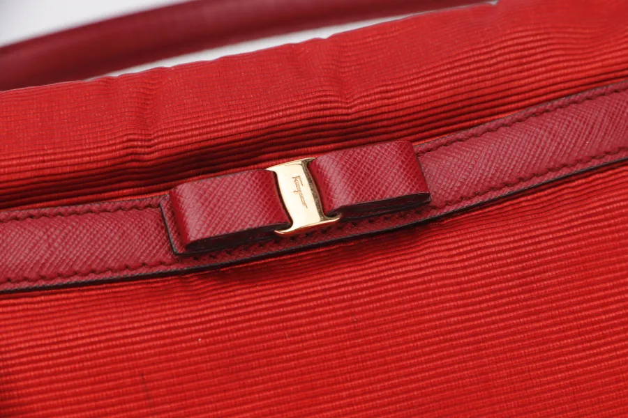 SALVATORE FERRAGAMO RED NYLON VARA BOW SHOULDER BAG GOLD HARDWARE, NO DUST COVER & BOX
