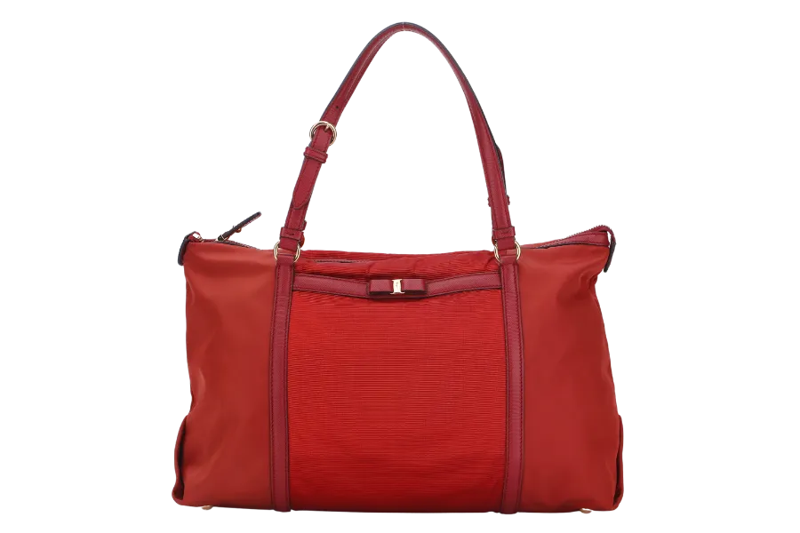 SALVATORE FERRAGAMO RED NYLON VARA BOW SHOULDER BAG GOLD HARDWARE, NO DUST COVER & BOX