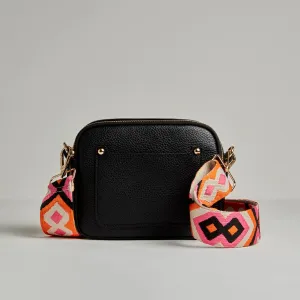 Sienna Crossbody Bag in Black with Pink and Orange Boho Strap