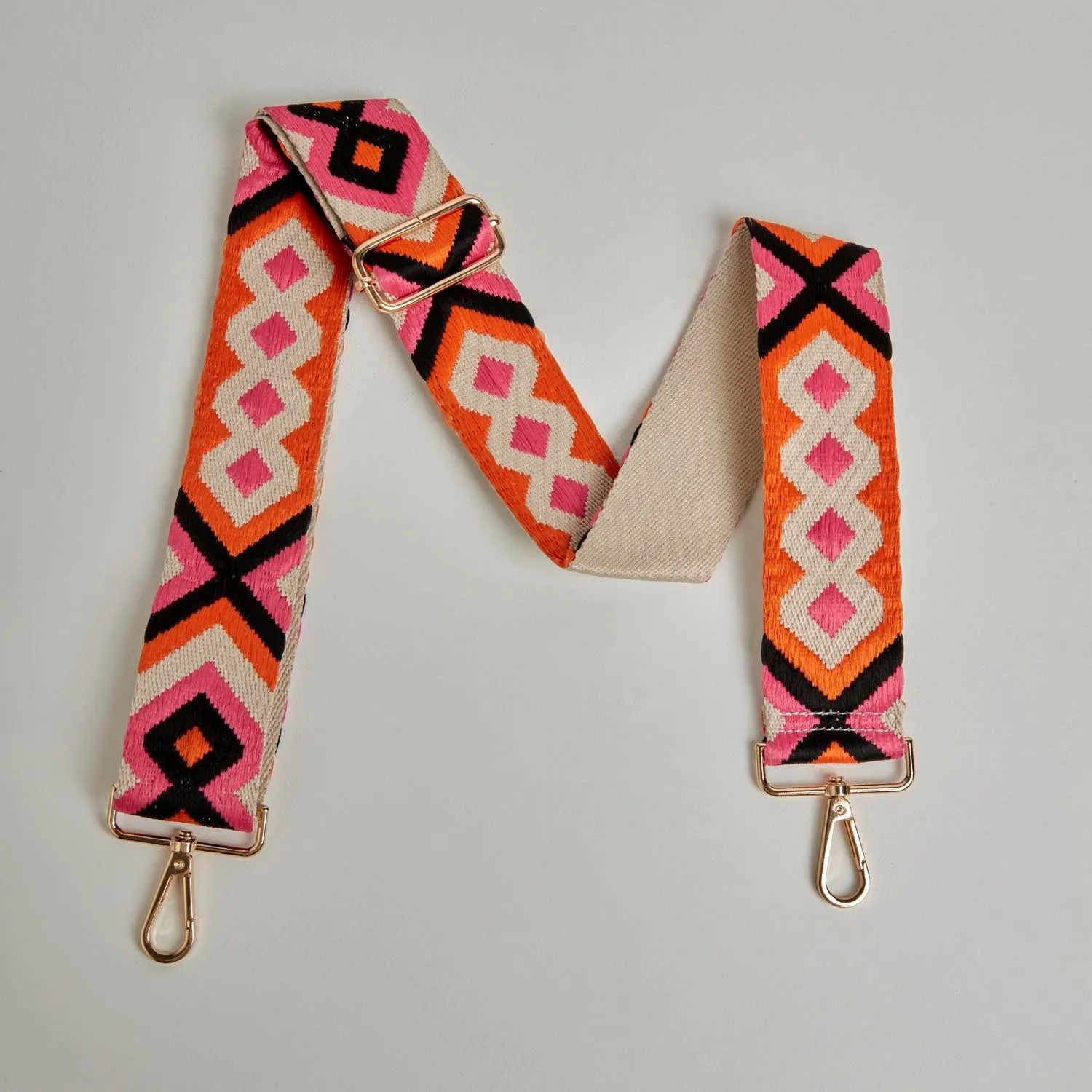 Sienna Crossbody Bag in Black with Pink and Orange Boho Strap