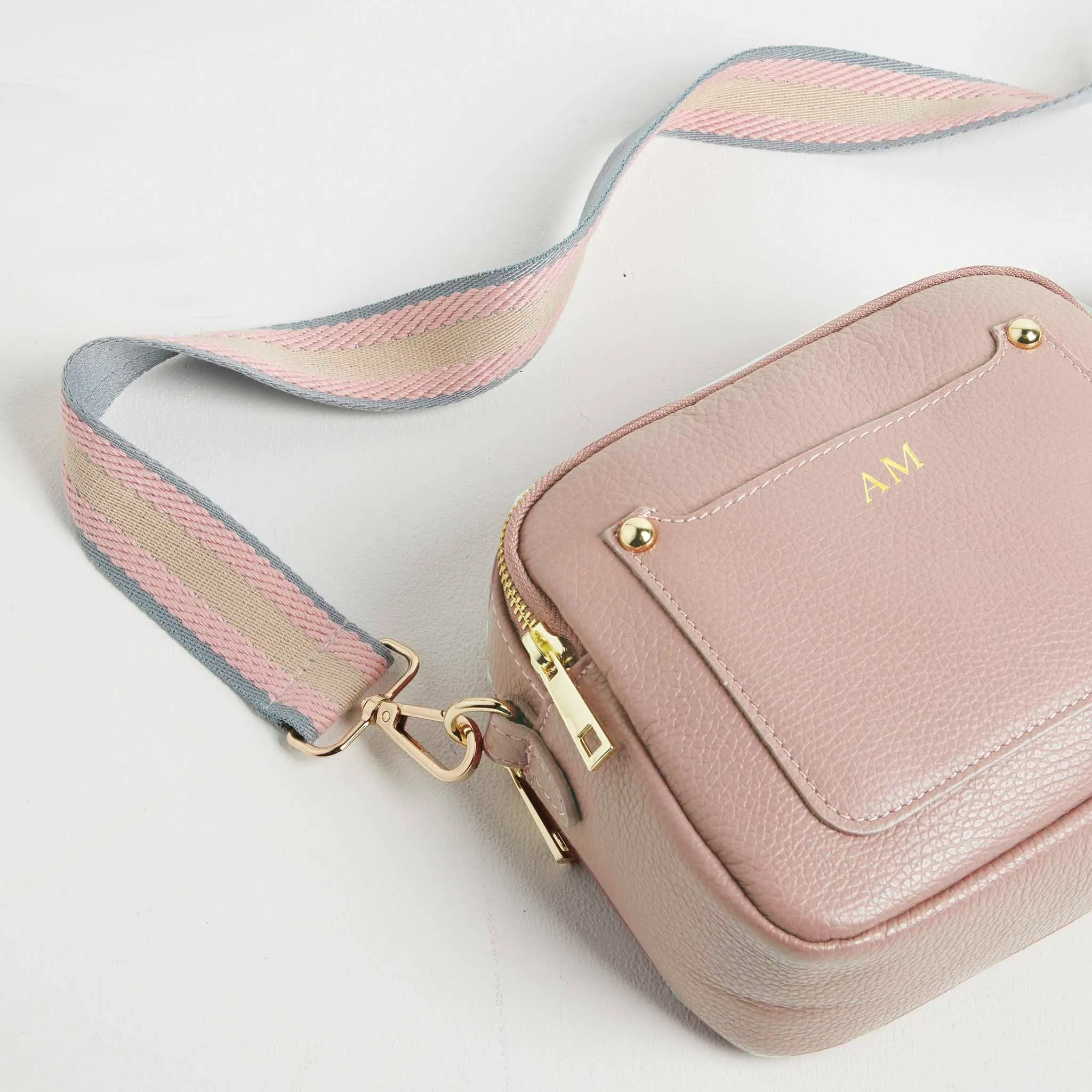 Sienna Crossbody Bag in Blush with Pastel Strap