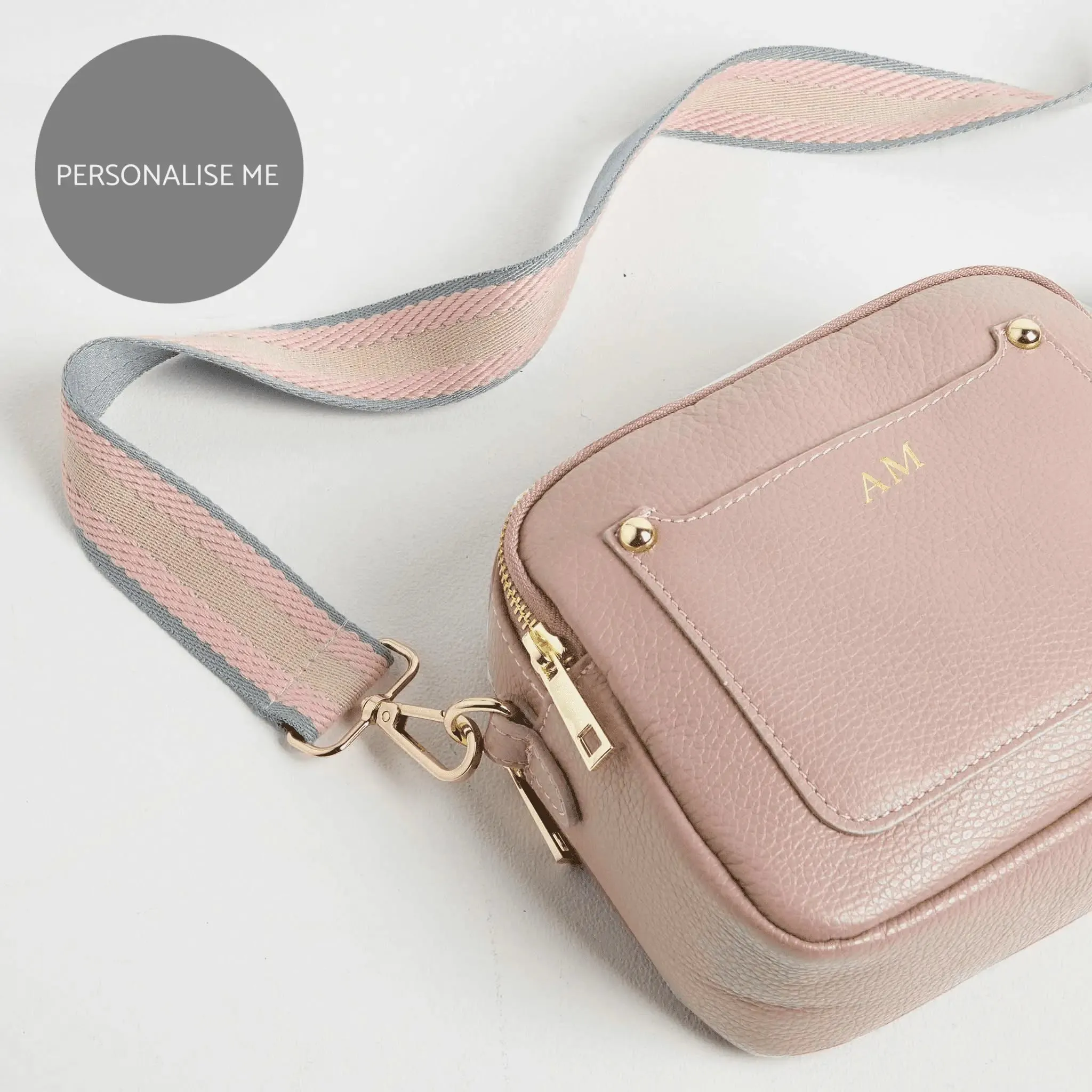 Sienna Crossbody Bag in Blush with Pastel Strap