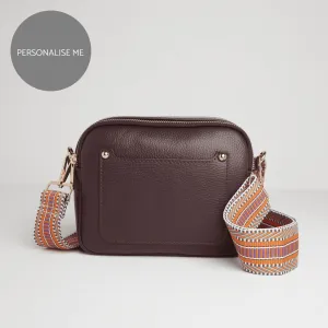 Sienna Crossbody Bag in Burgundy with Orange Aztec Strap