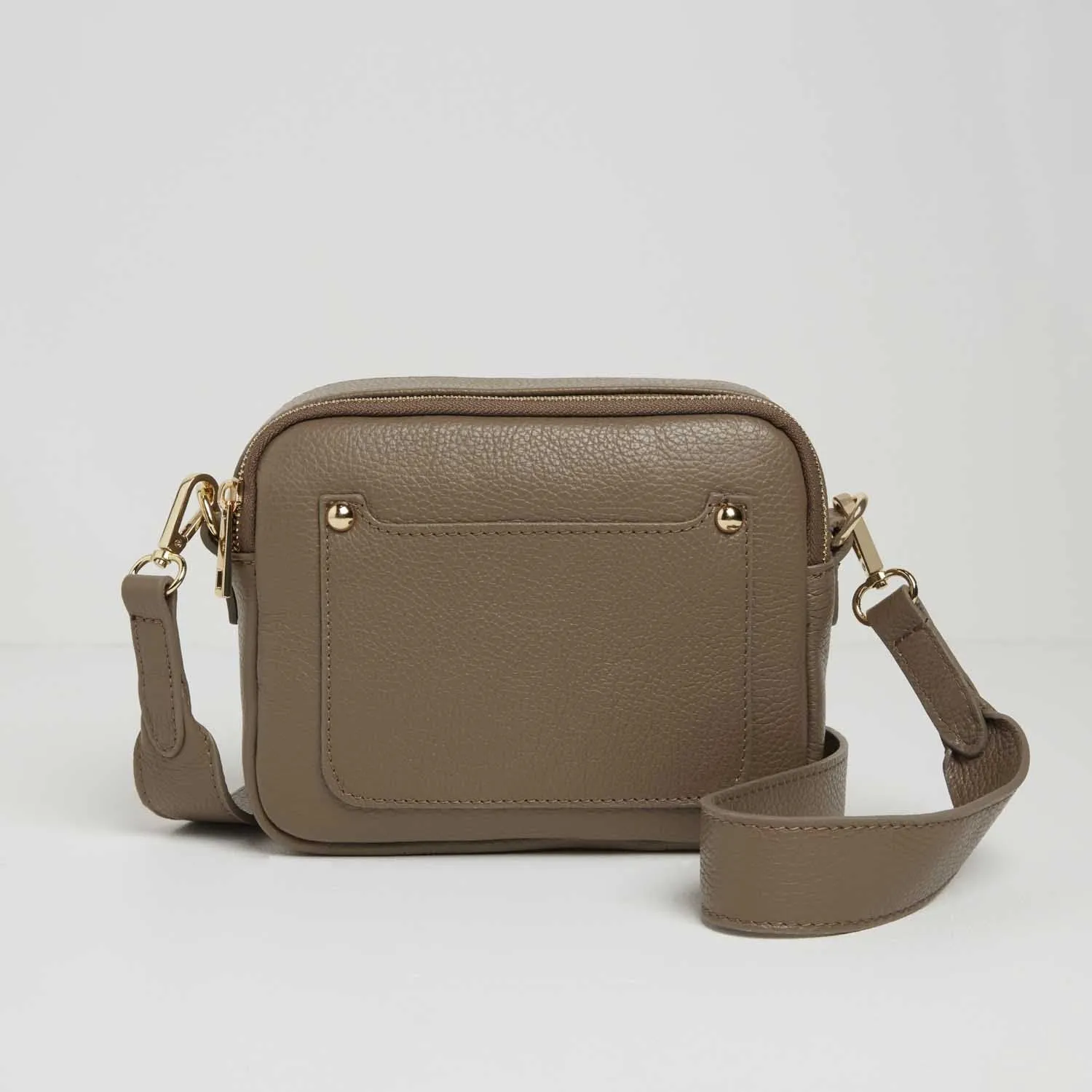 Sienna Crossbody Bag in Dark Taupe with Dark Blue Leopard Strap