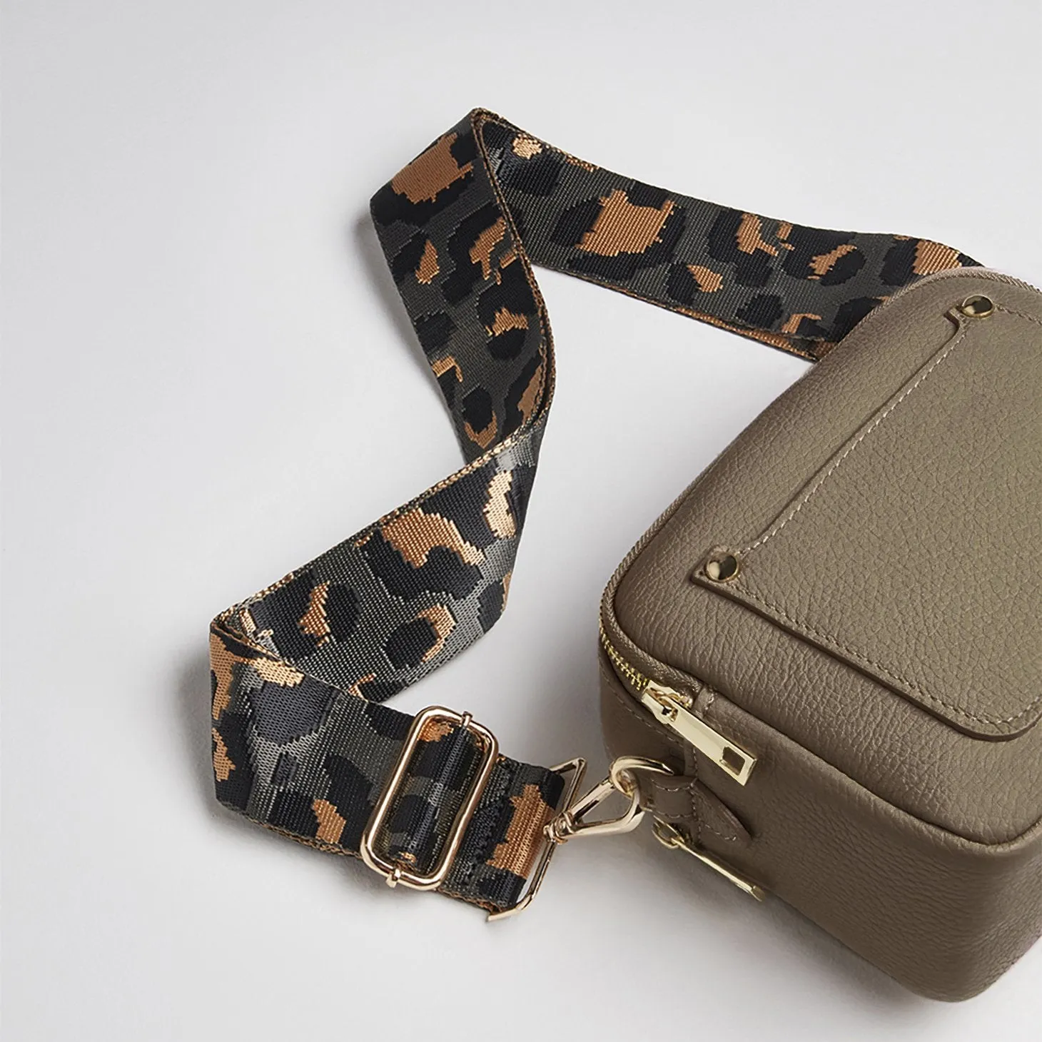 Sienna Crossbody Bag in Dark Taupe with Dark Leopard Strap