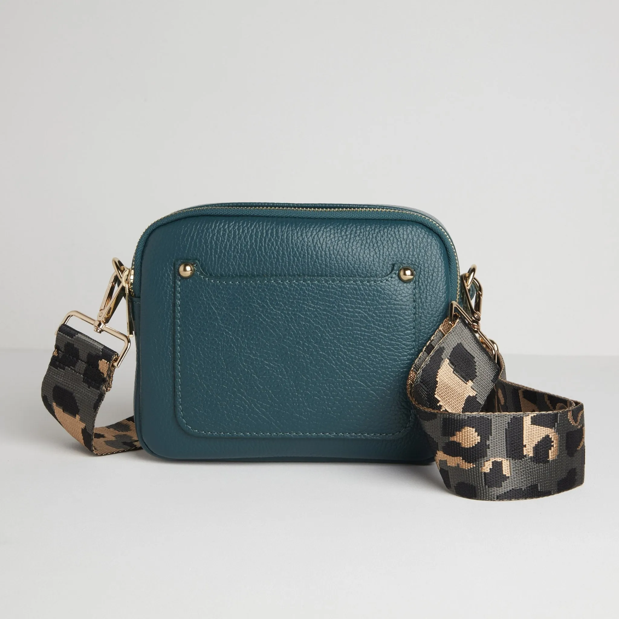 Sienna Crossbody Bag in Teal with Dark Leopard Strap