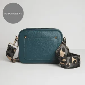 Sienna Crossbody Bag in Teal with Dark Leopard Strap