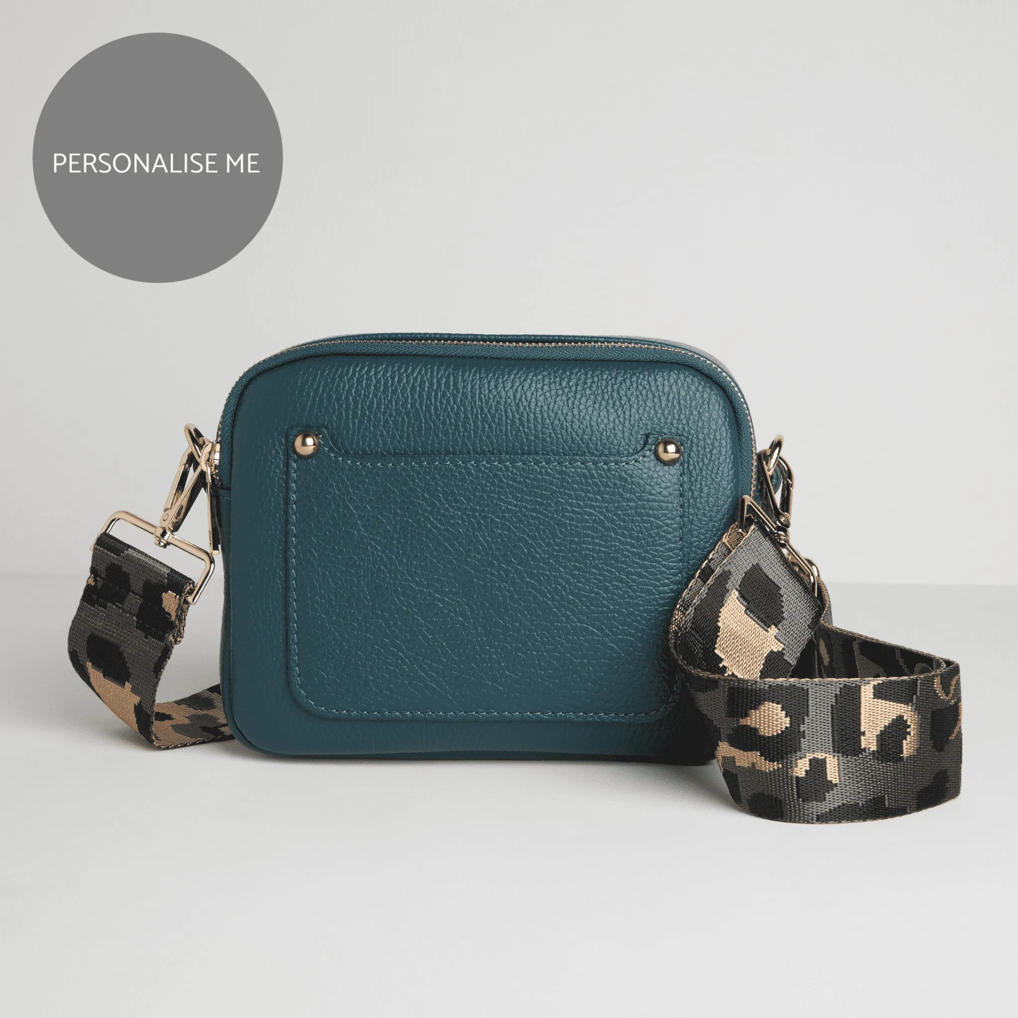 Sienna Crossbody Bag in Teal with Dark Leopard Strap