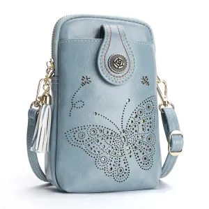 Small Crossbody phone bag Butterfly design shoulder bags for Women-Blue