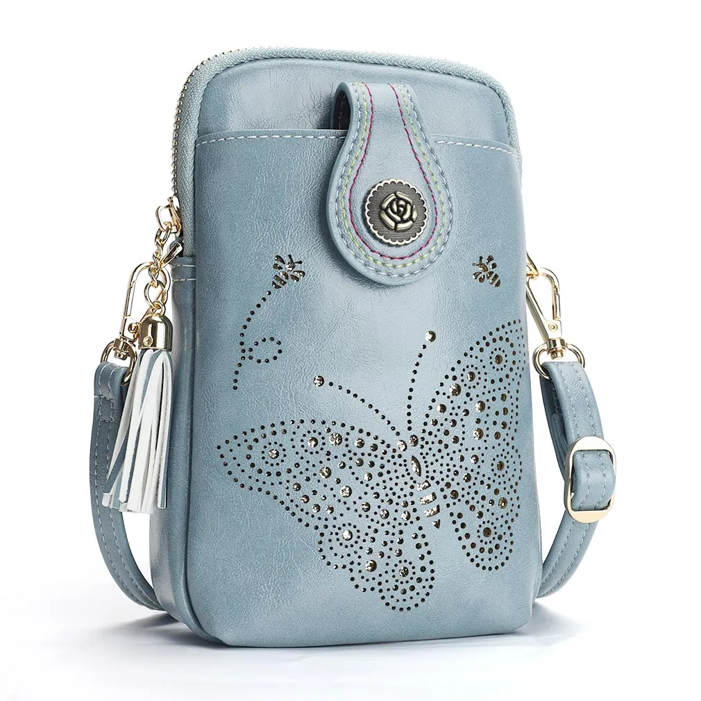 Small Crossbody phone bag Butterfly design shoulder bags for Women-Blue