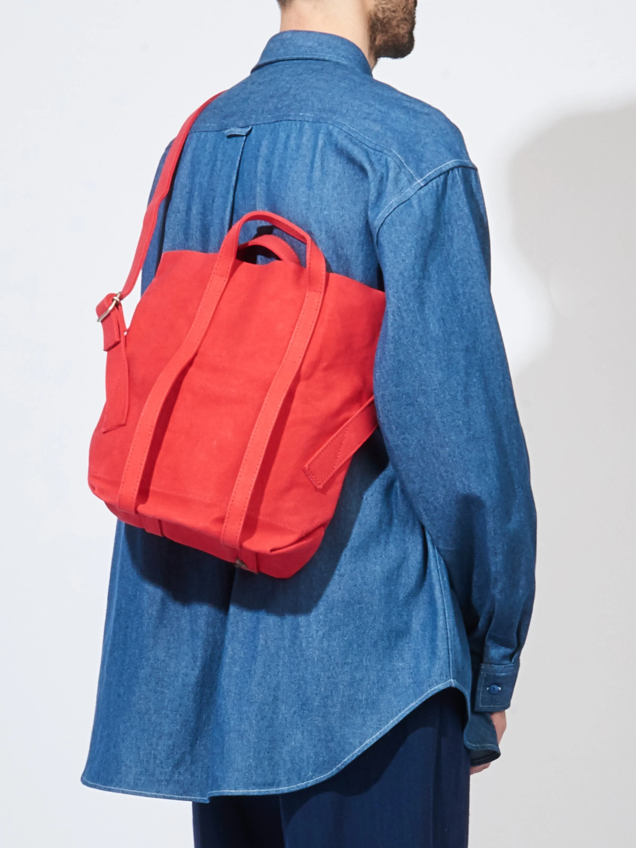 Small Red Washed Canvas 2 Way Messenger Bag