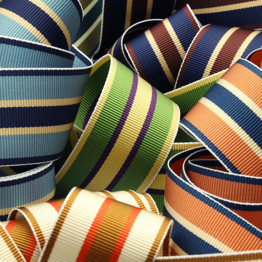 Stripe Grosgrain Ribbon #13 Moss Green & Olive & Cream