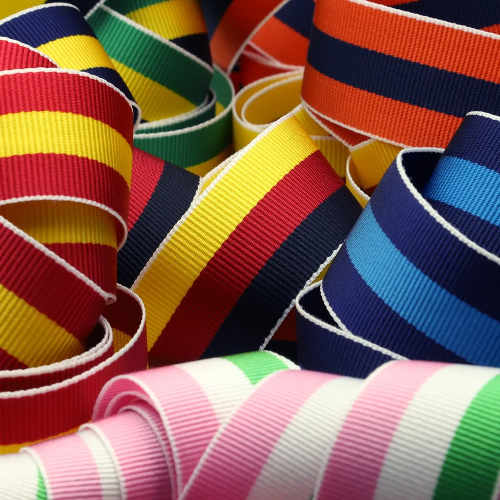 Stripe Grosgrain Ribbon #3 Sky Blue & White & Navy