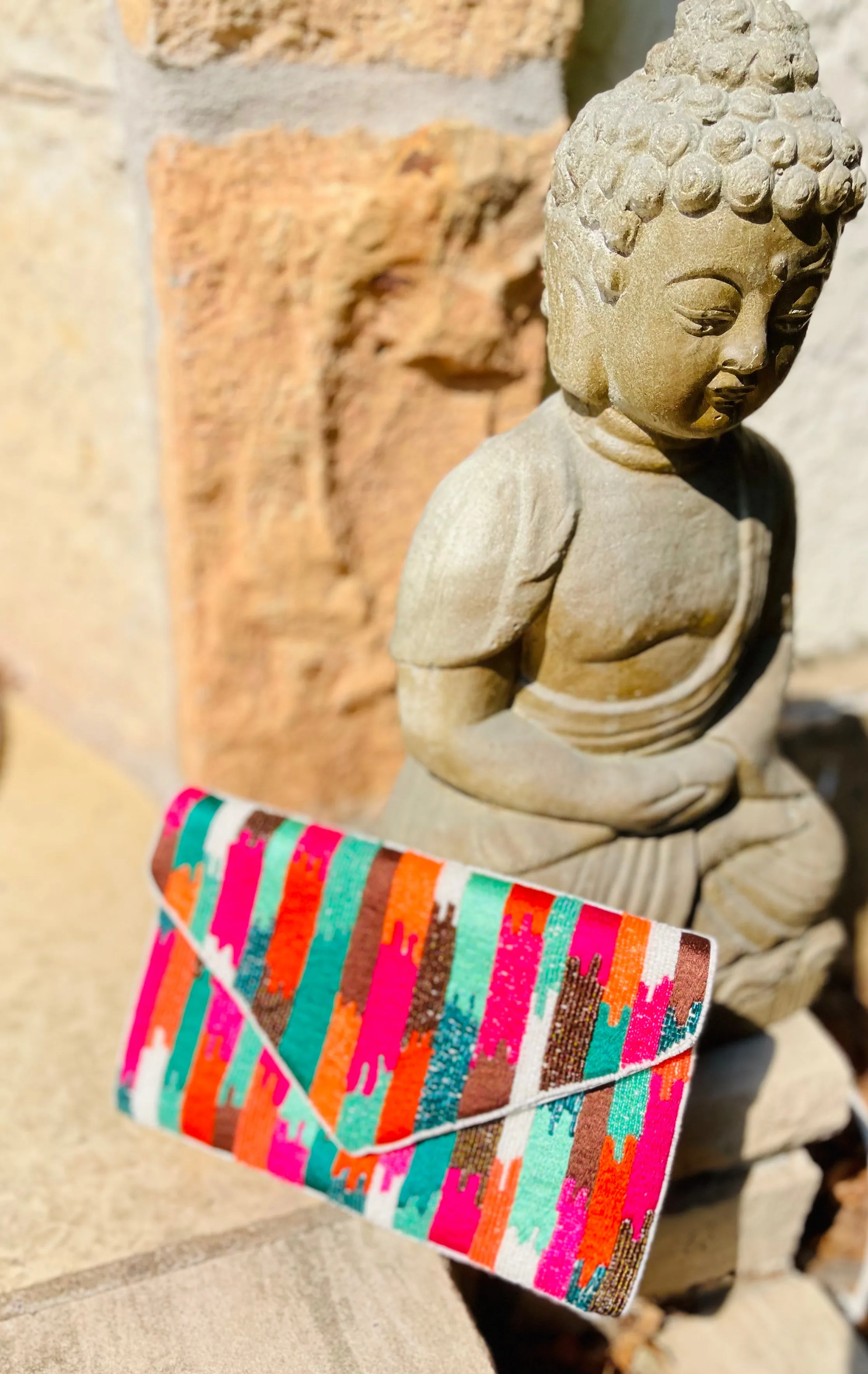 Stripe Pattern Handmade Beaded Clutch