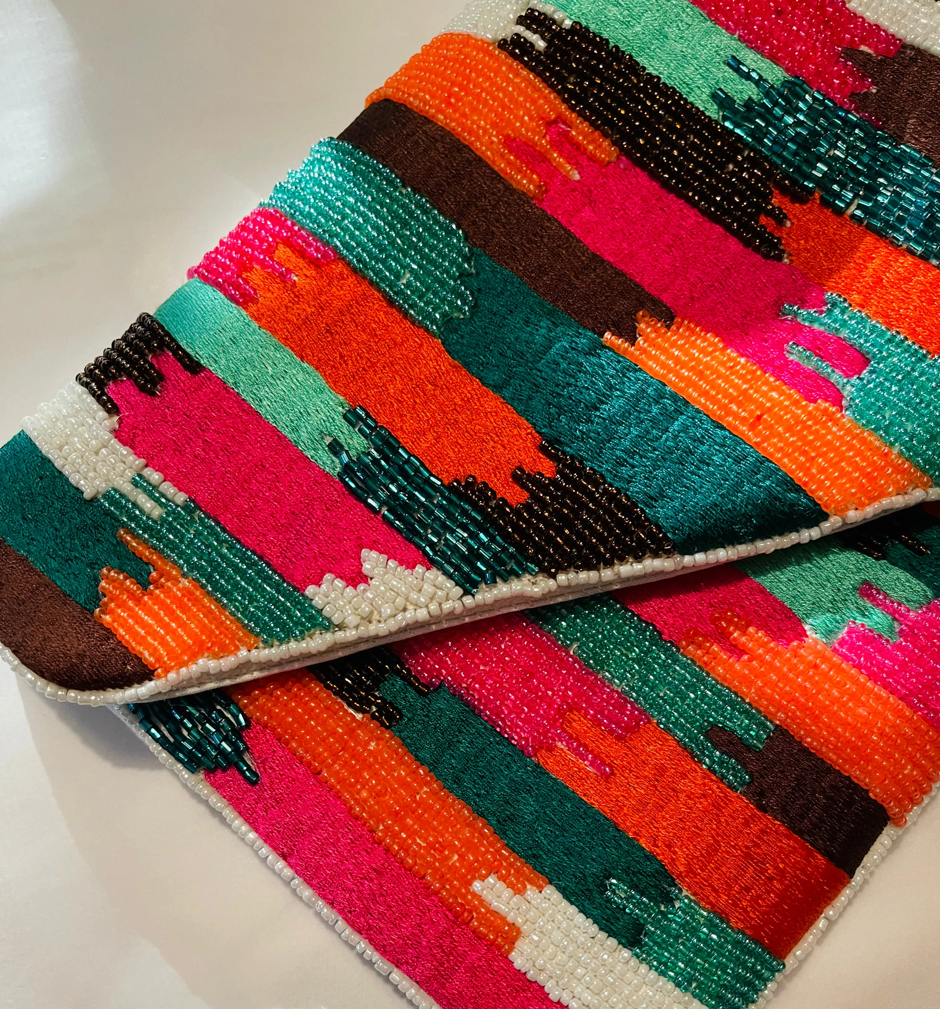 Stripe Pattern Handmade Beaded Clutch