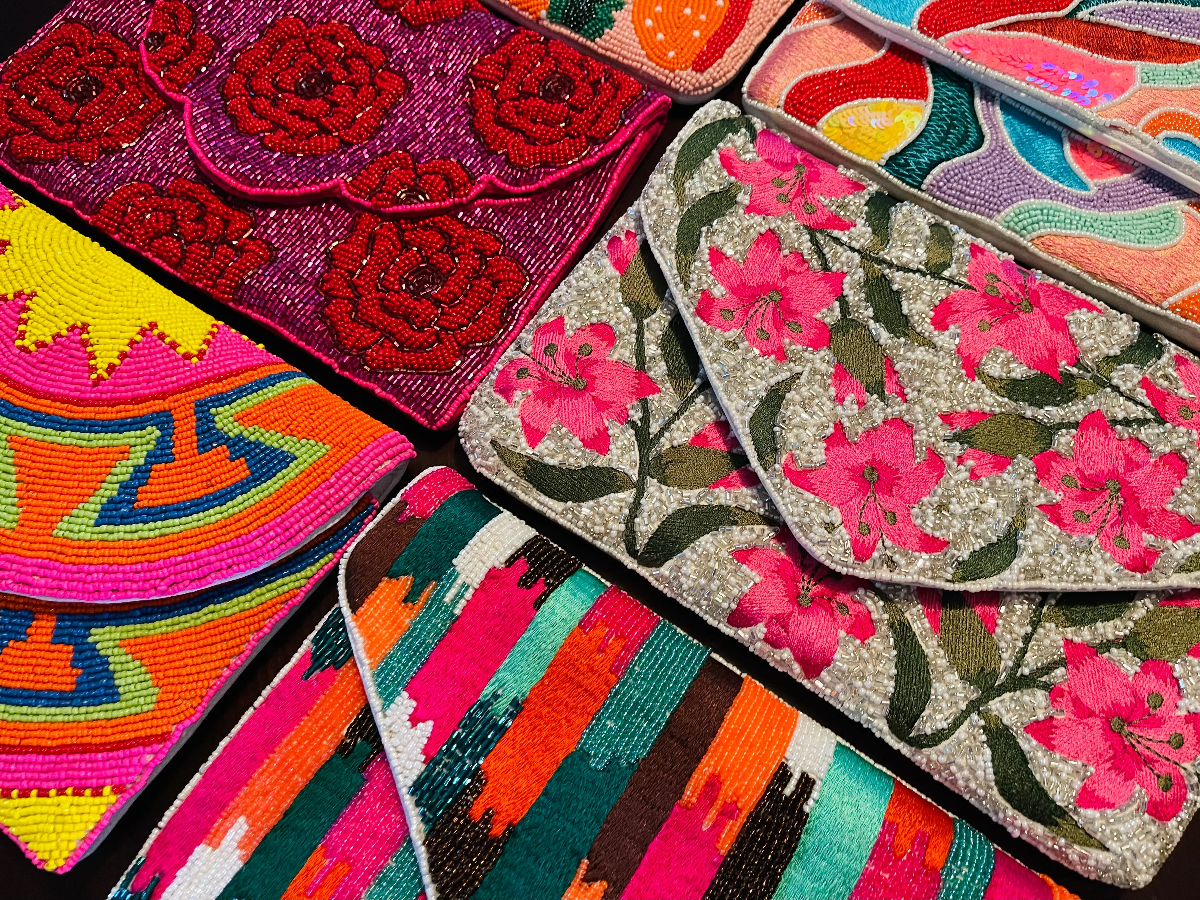 Stripe Pattern Handmade Beaded Clutch