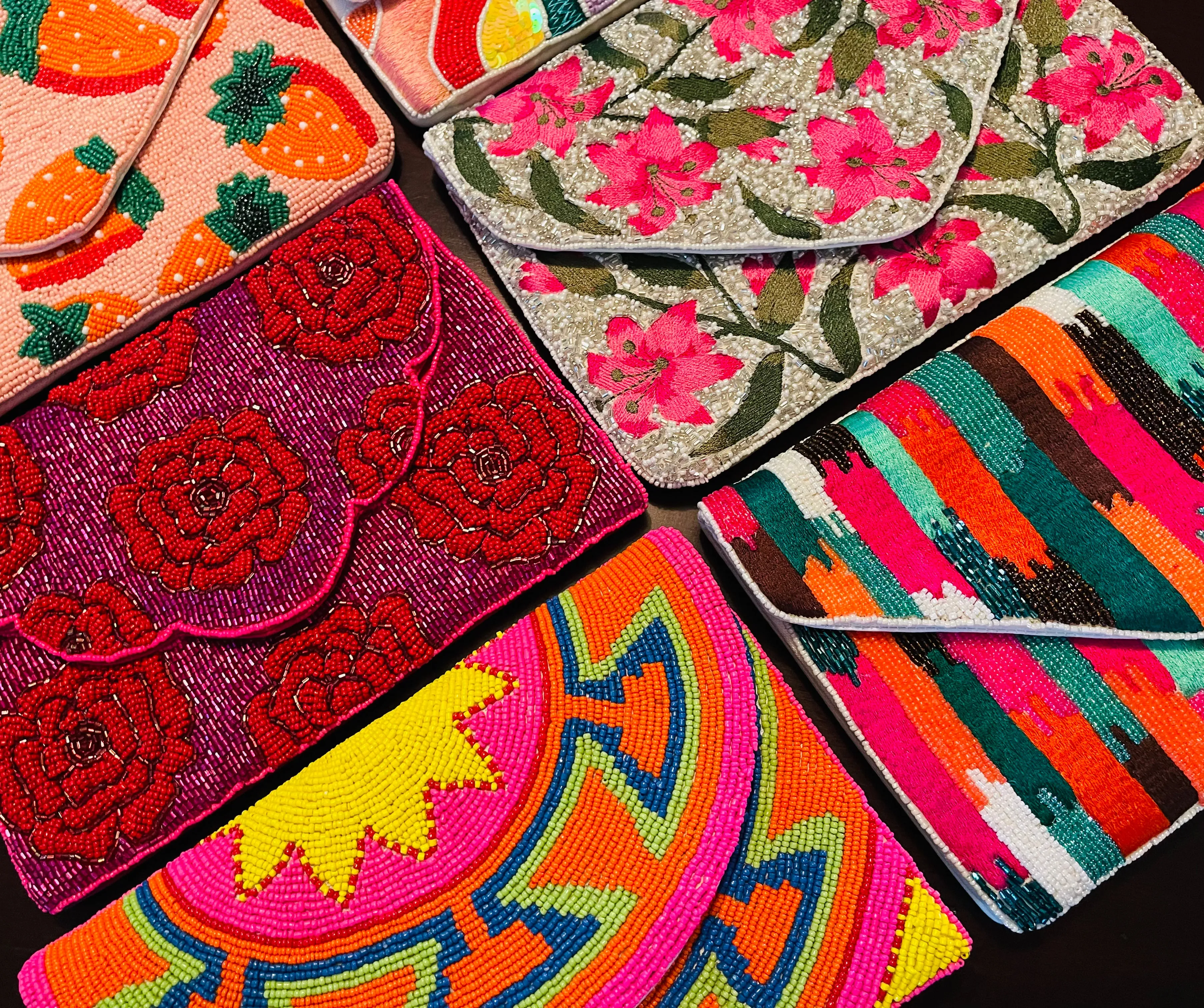 Stripe Pattern Handmade Beaded Clutch
