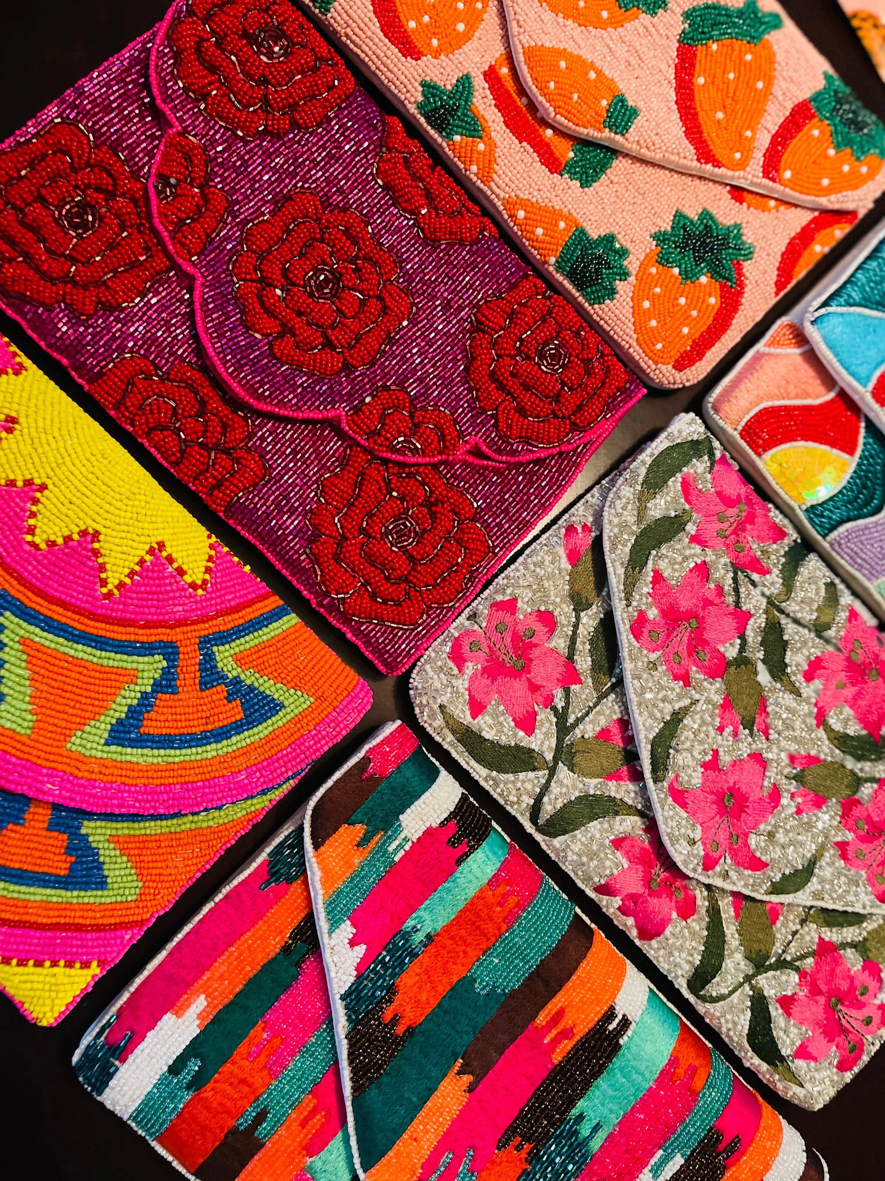 Stripe Pattern Handmade Beaded Clutch