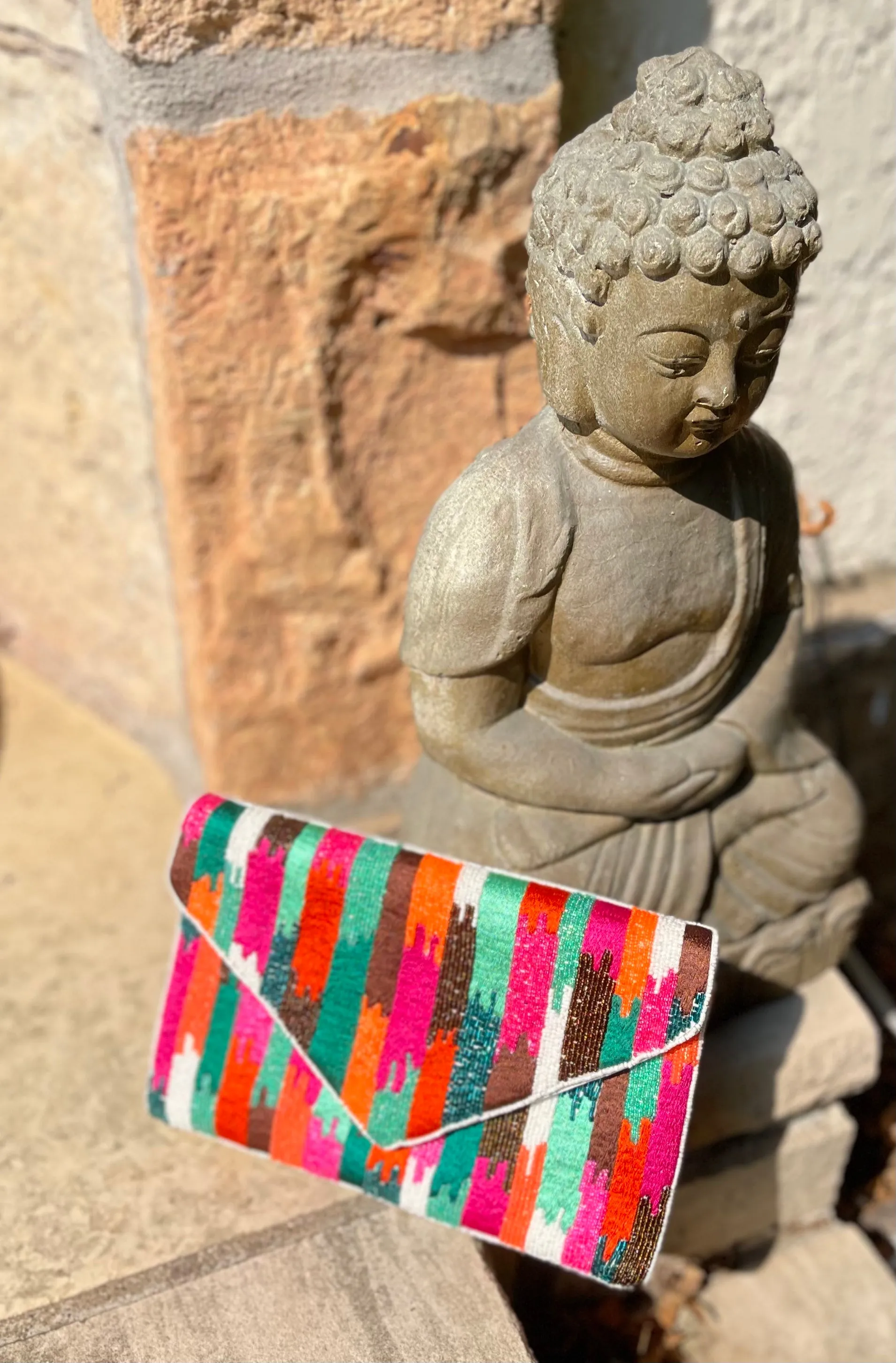 Stripe Pattern Handmade Beaded Clutch