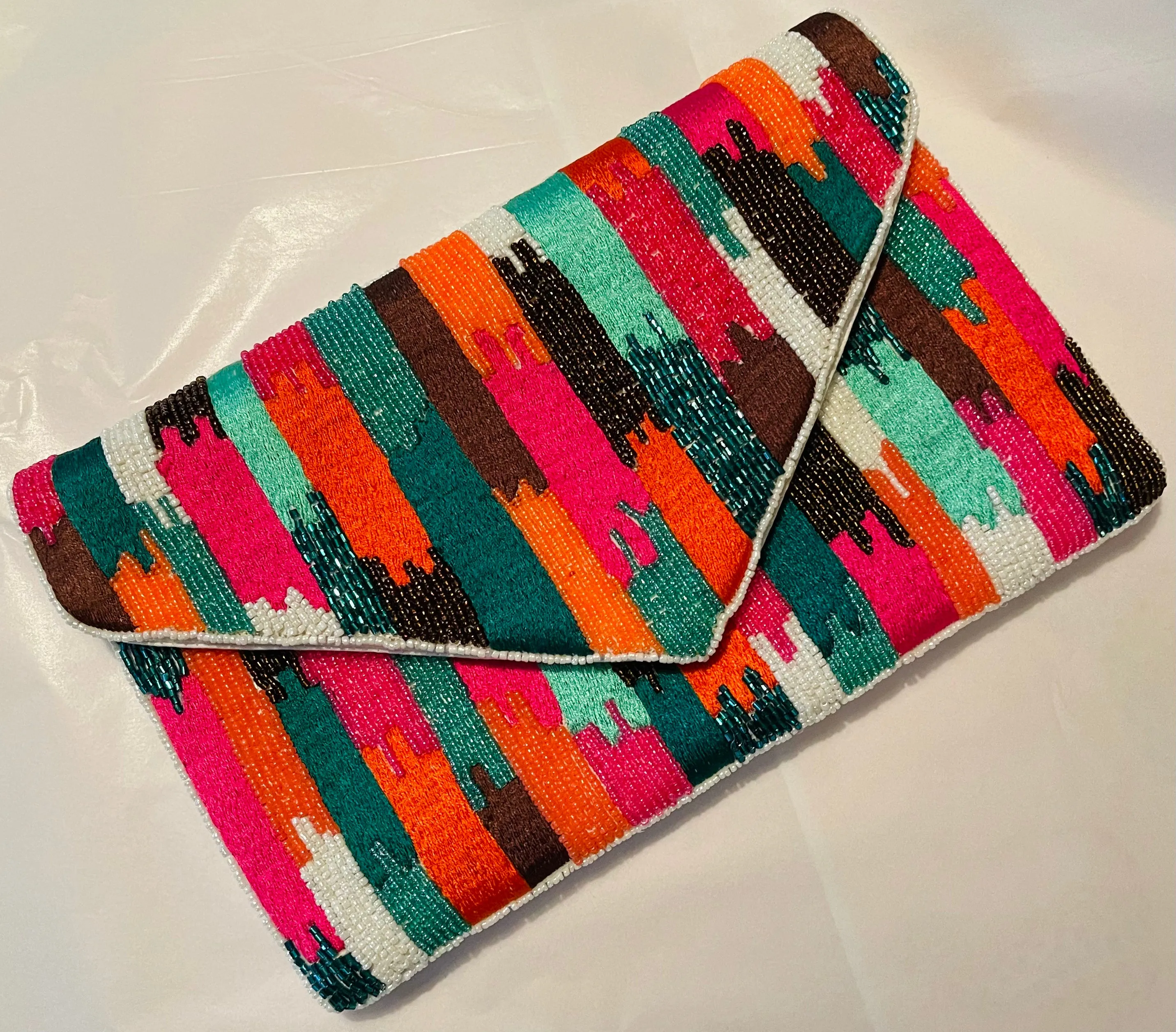 Stripe Pattern Handmade Beaded Clutch