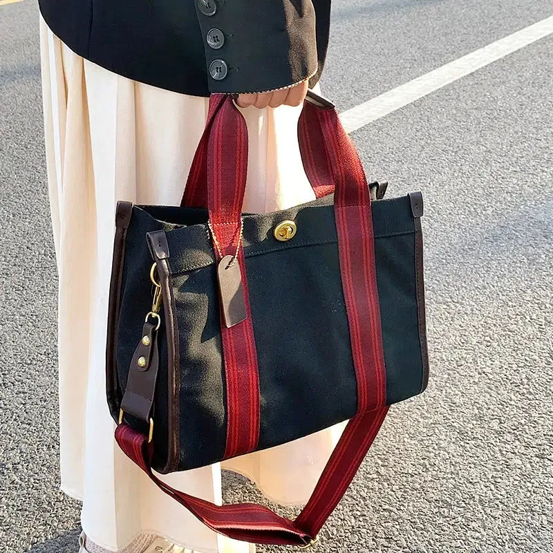 Striped Handles Canvas Tote Bag