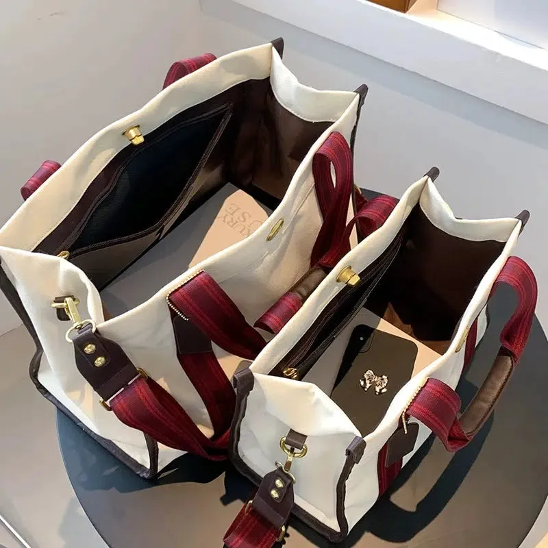 Striped Handles Canvas Tote Bag