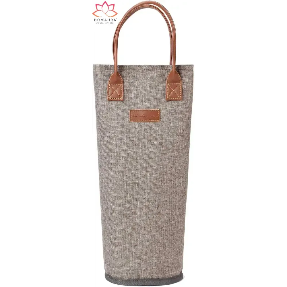 Striped Insulated Wine Tote with Leather Trim and Strap