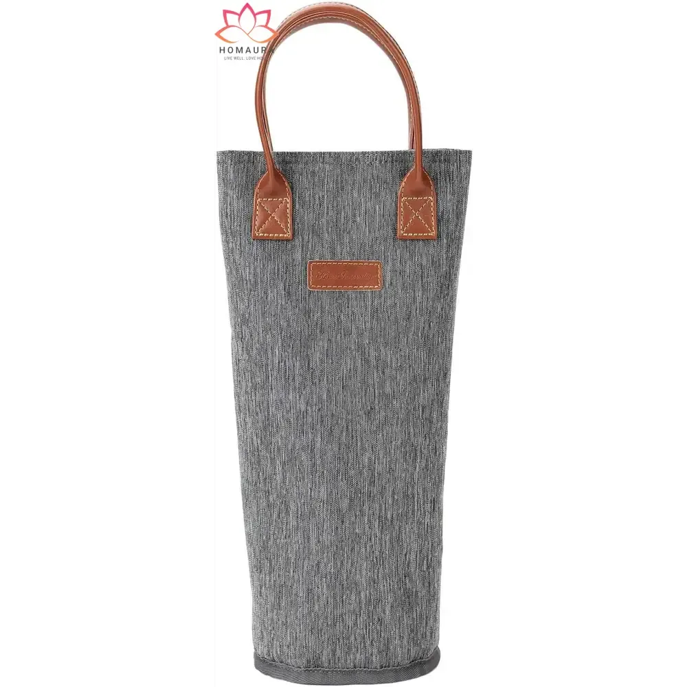 Striped Insulated Wine Tote with Leather Trim and Strap