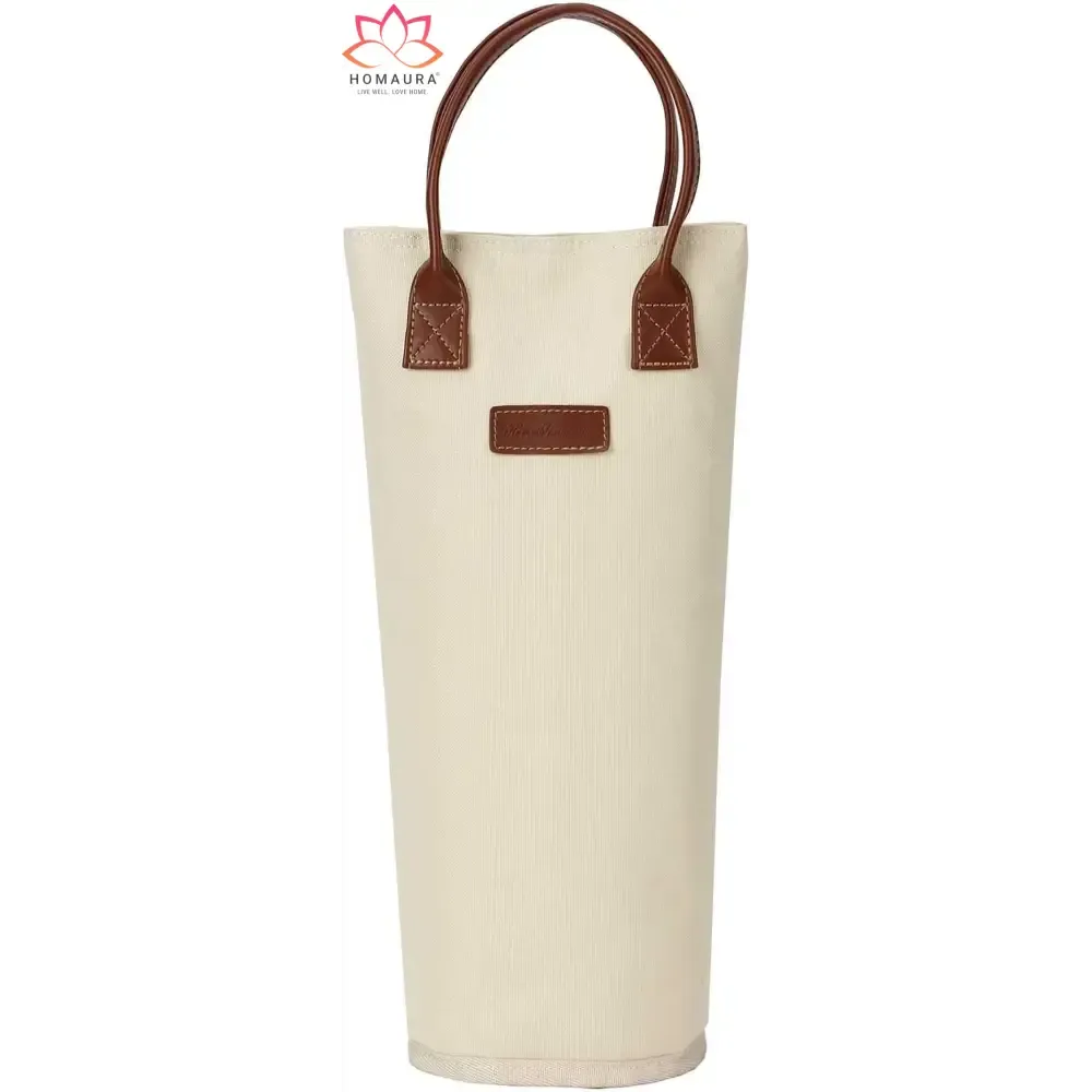 Striped Insulated Wine Tote with Leather Trim and Strap