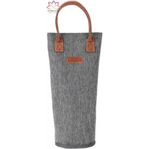 Striped Insulated Wine Tote with Leather Trim and Strap