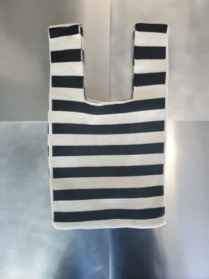 Striped Knit Mini Tote - White / Black