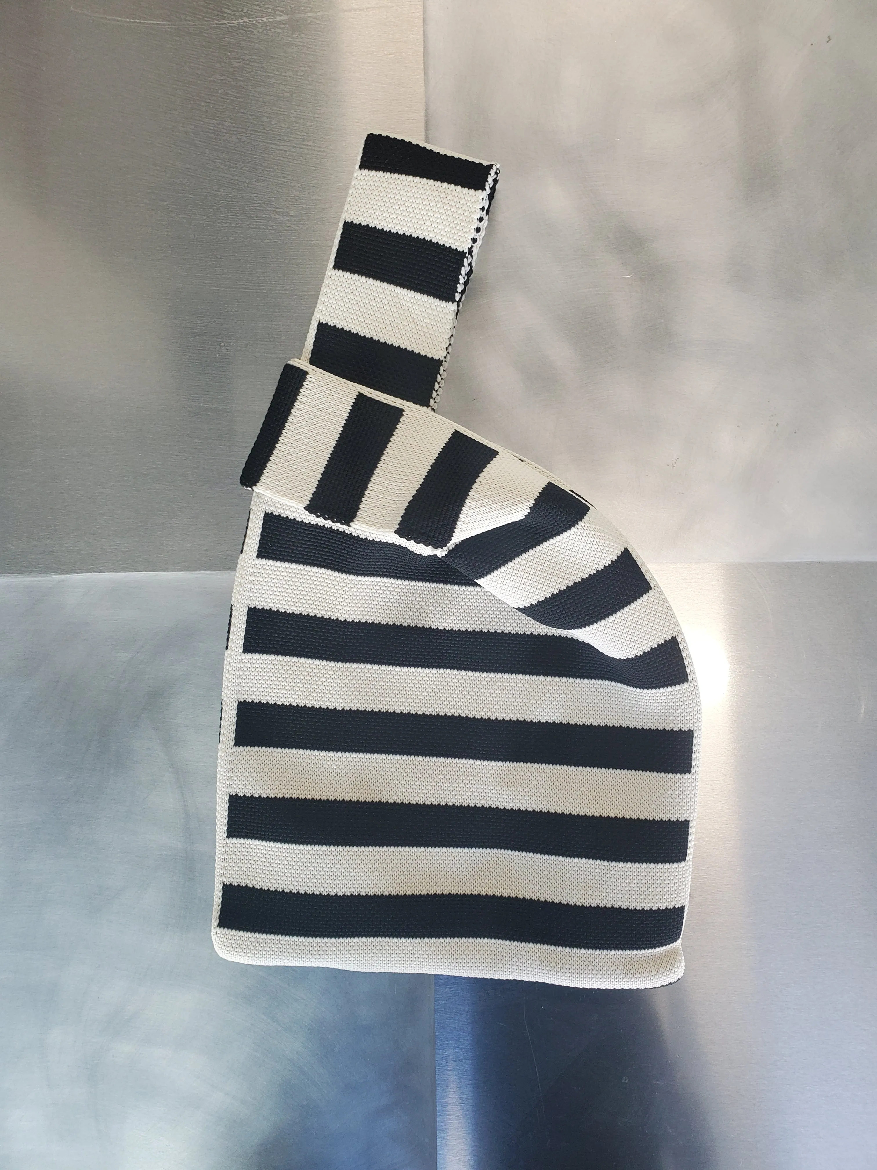 Striped Knit Mini Tote - White / Black