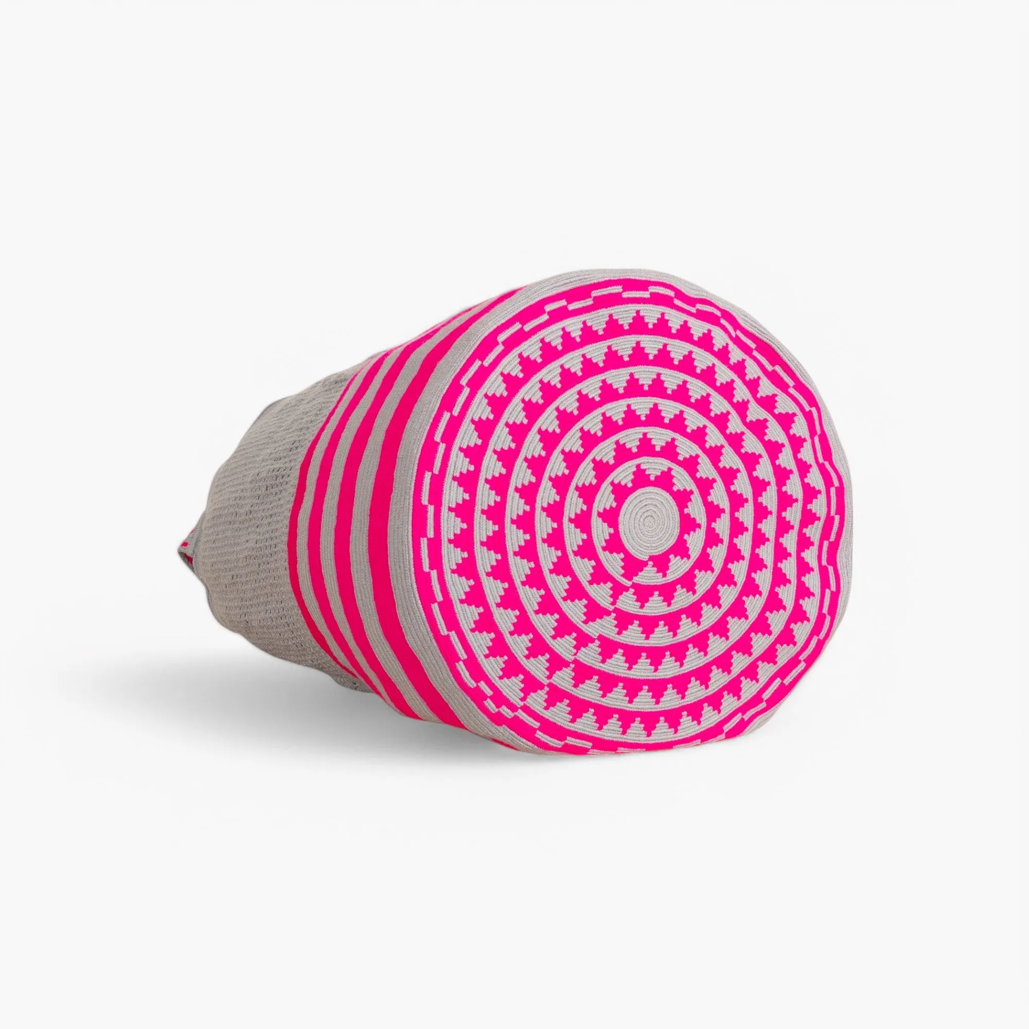 Striped net round tote bag XL | Magenta