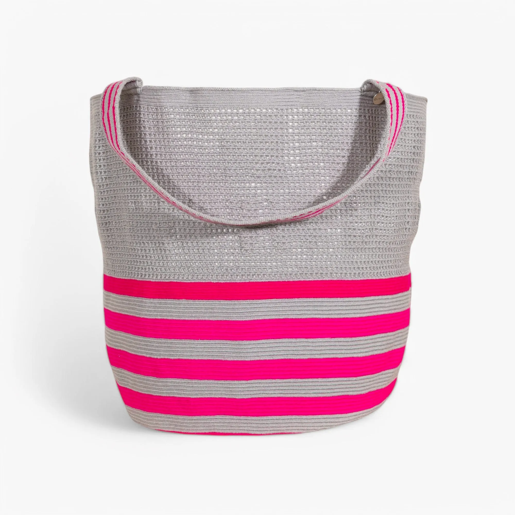 Striped net round tote bag XL | Magenta