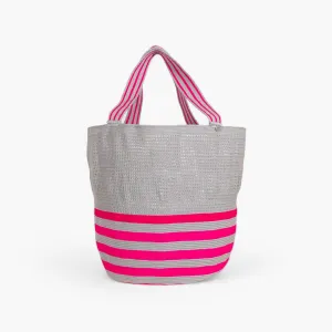 Striped net round tote bag XL | Magenta