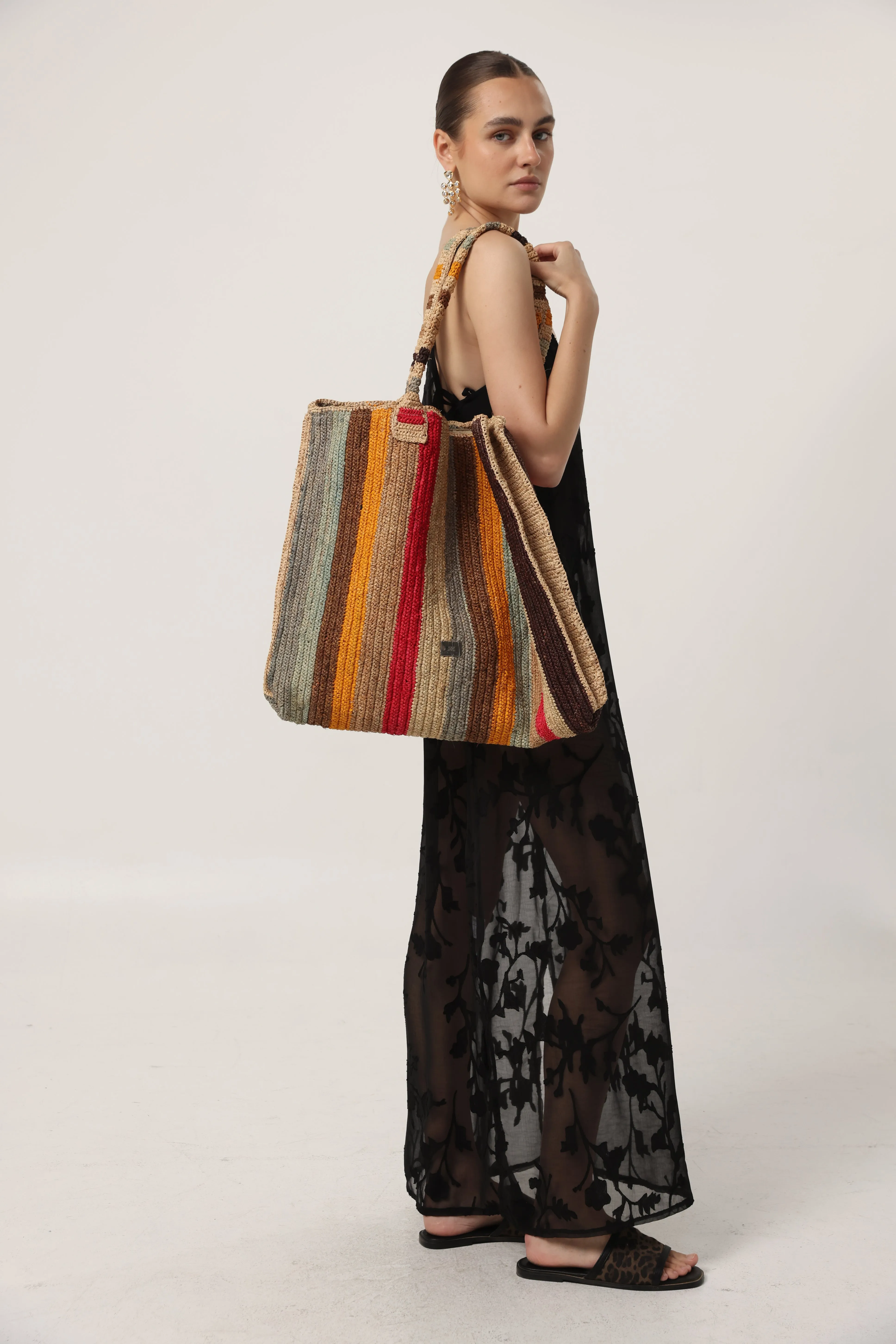 Striped Straw Tote Bag