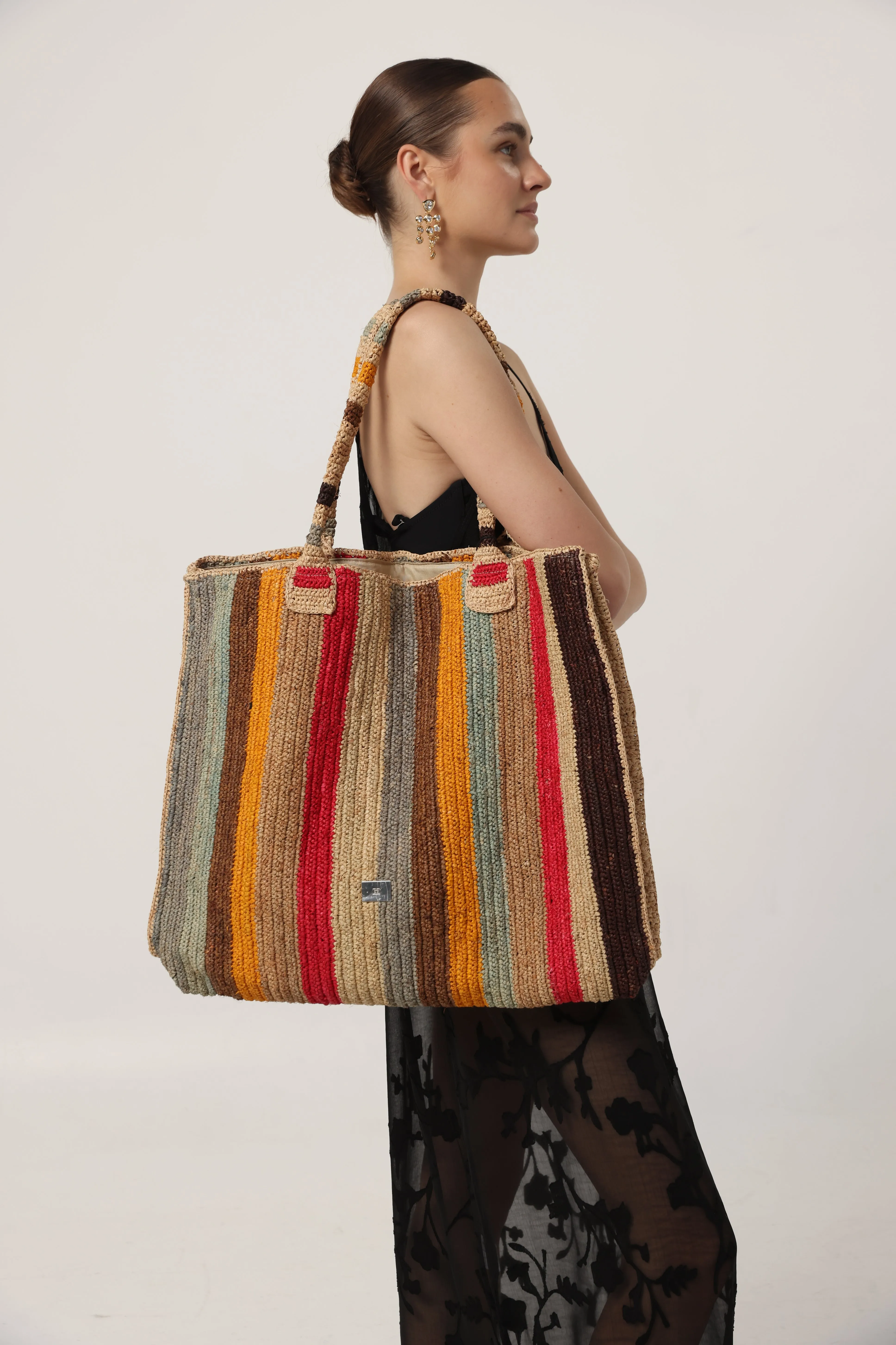 Striped Straw Tote Bag