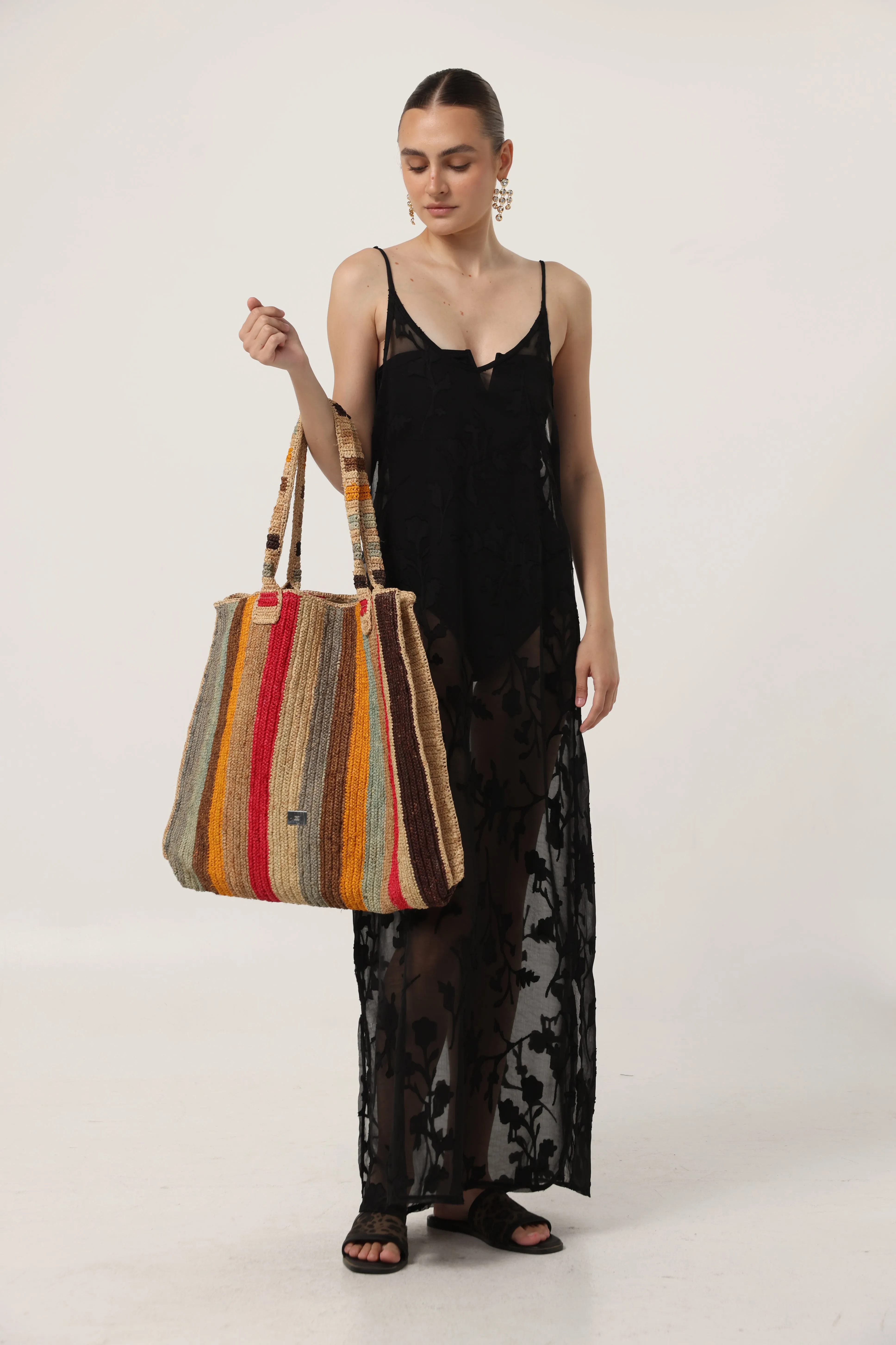 Striped Straw Tote Bag