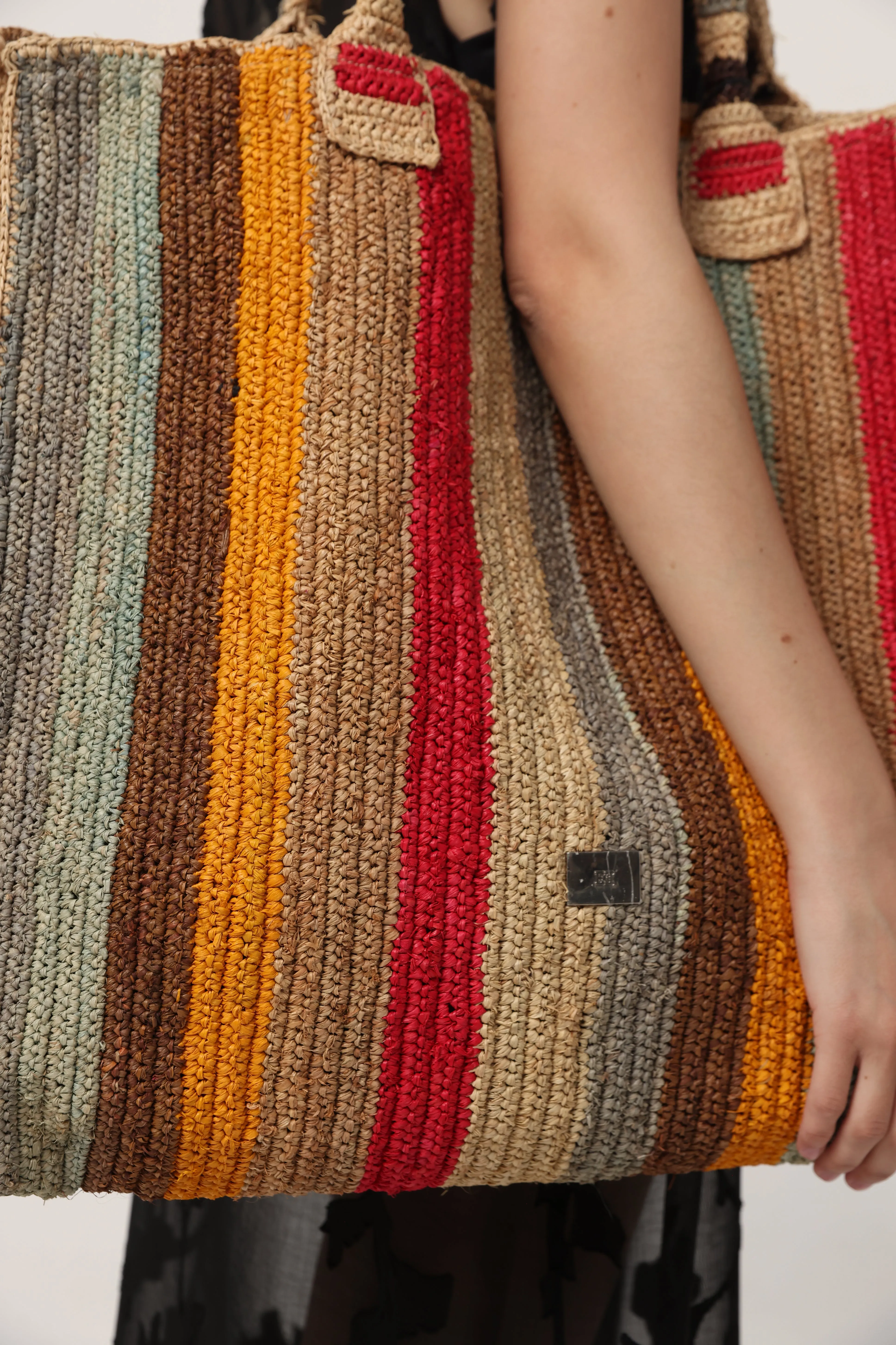Striped Straw Tote Bag