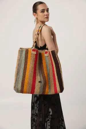 Striped Straw Tote Bag