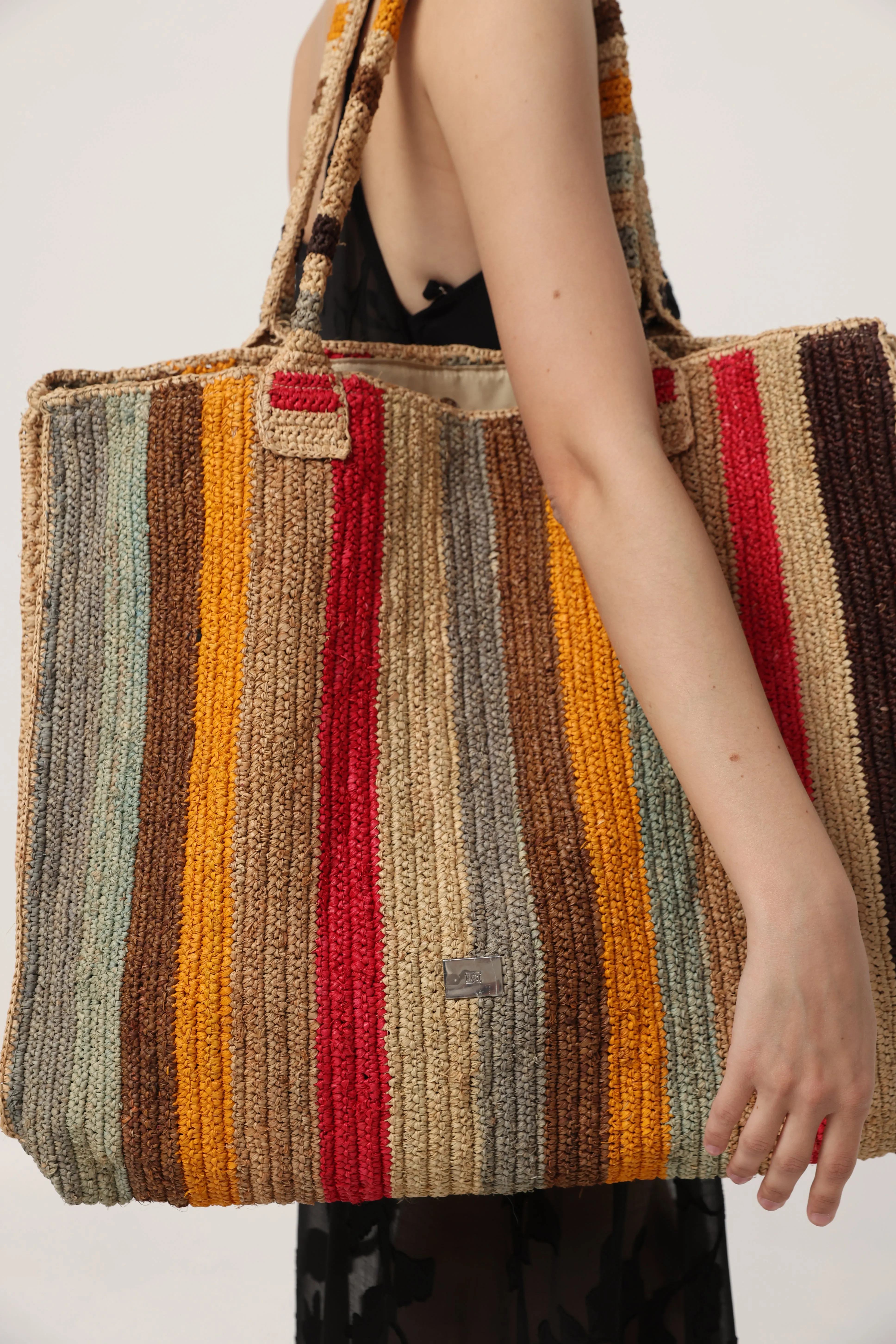 Striped Straw Tote Bag