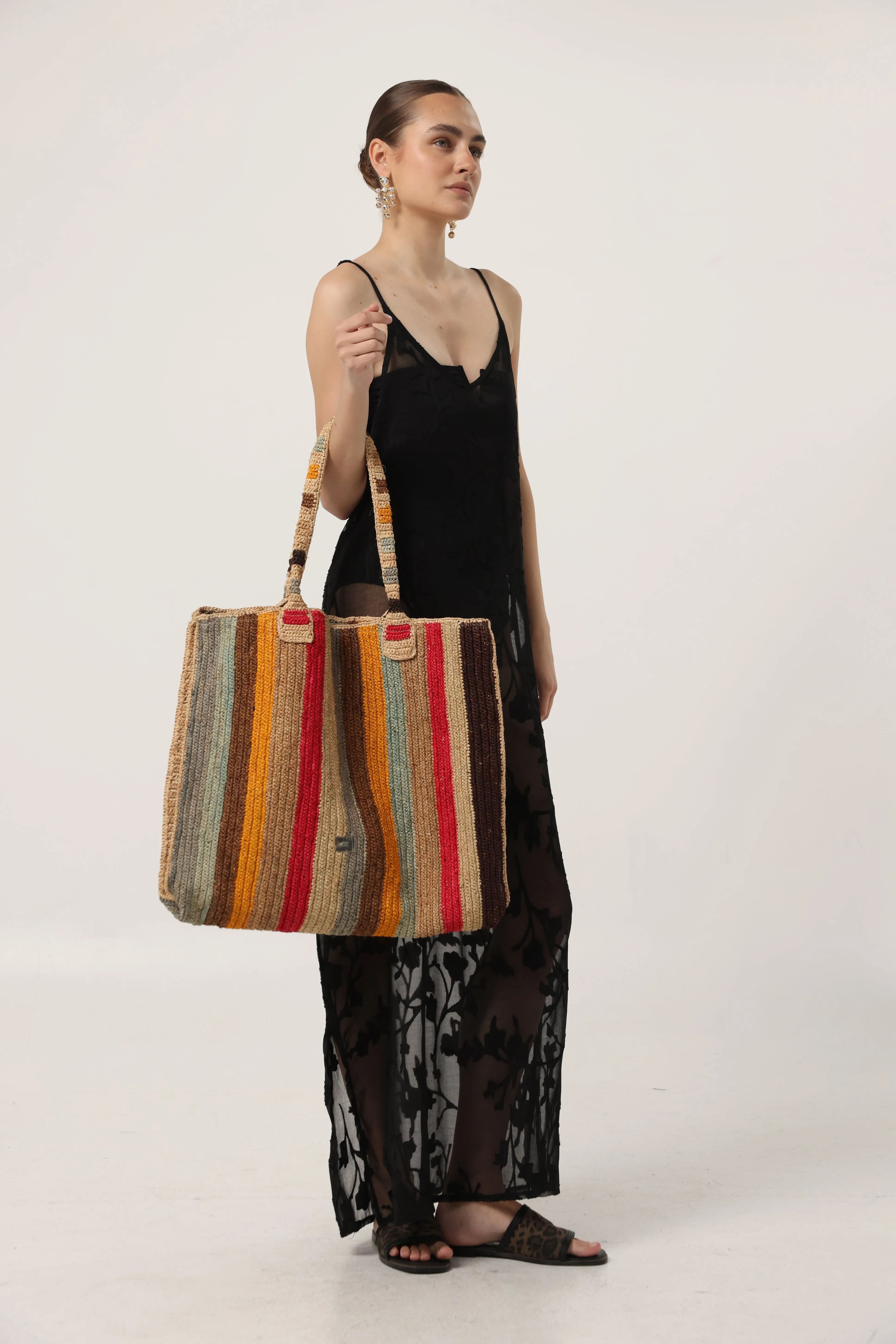 Striped Straw Tote Bag