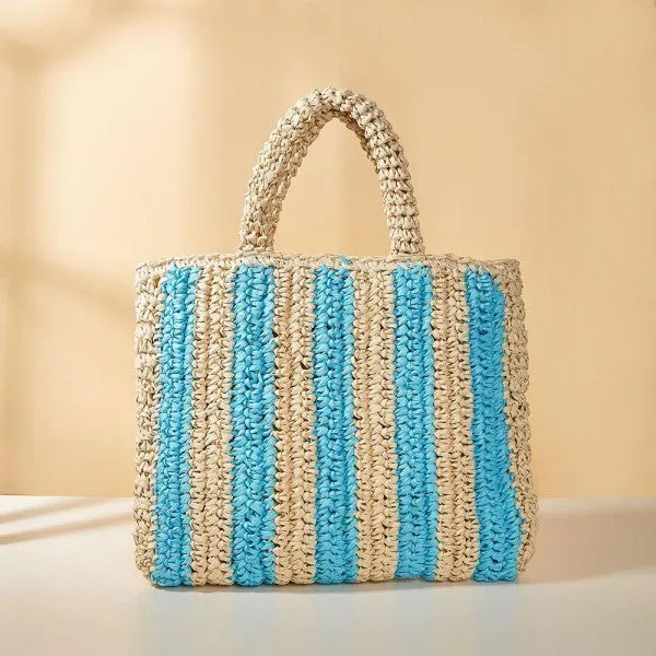 Striped Straw Tote Bag