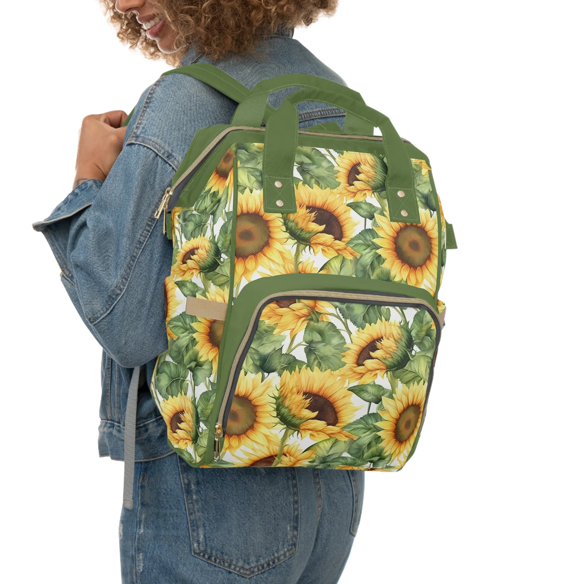 Sunflower Diaper Backpack - Bright & Multifunctional Baby Bag with Sunflower Design, Perfect for Nature-Loving Parents