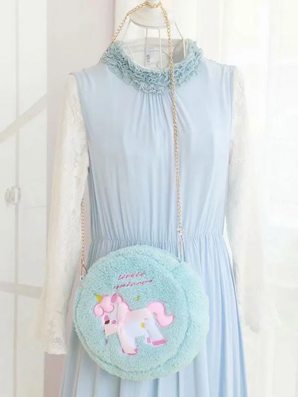 Sweet Lolita Bag Light Sky Blue Long Plush Animal Print Cross Body Bag Lolita Accessories