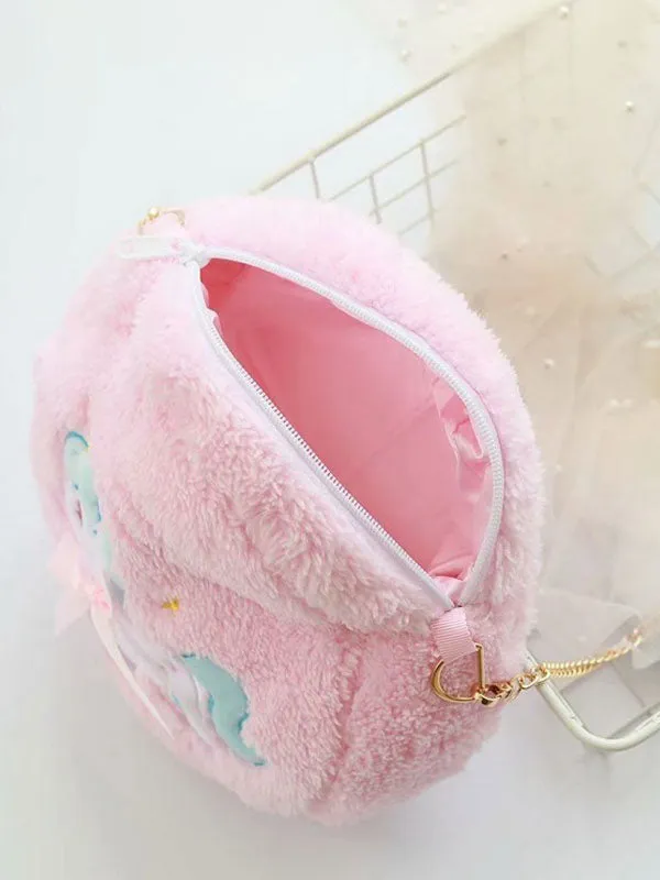 Sweet Lolita Bag Light Sky Blue Long Plush Animal Print Cross Body Bag Lolita Accessories